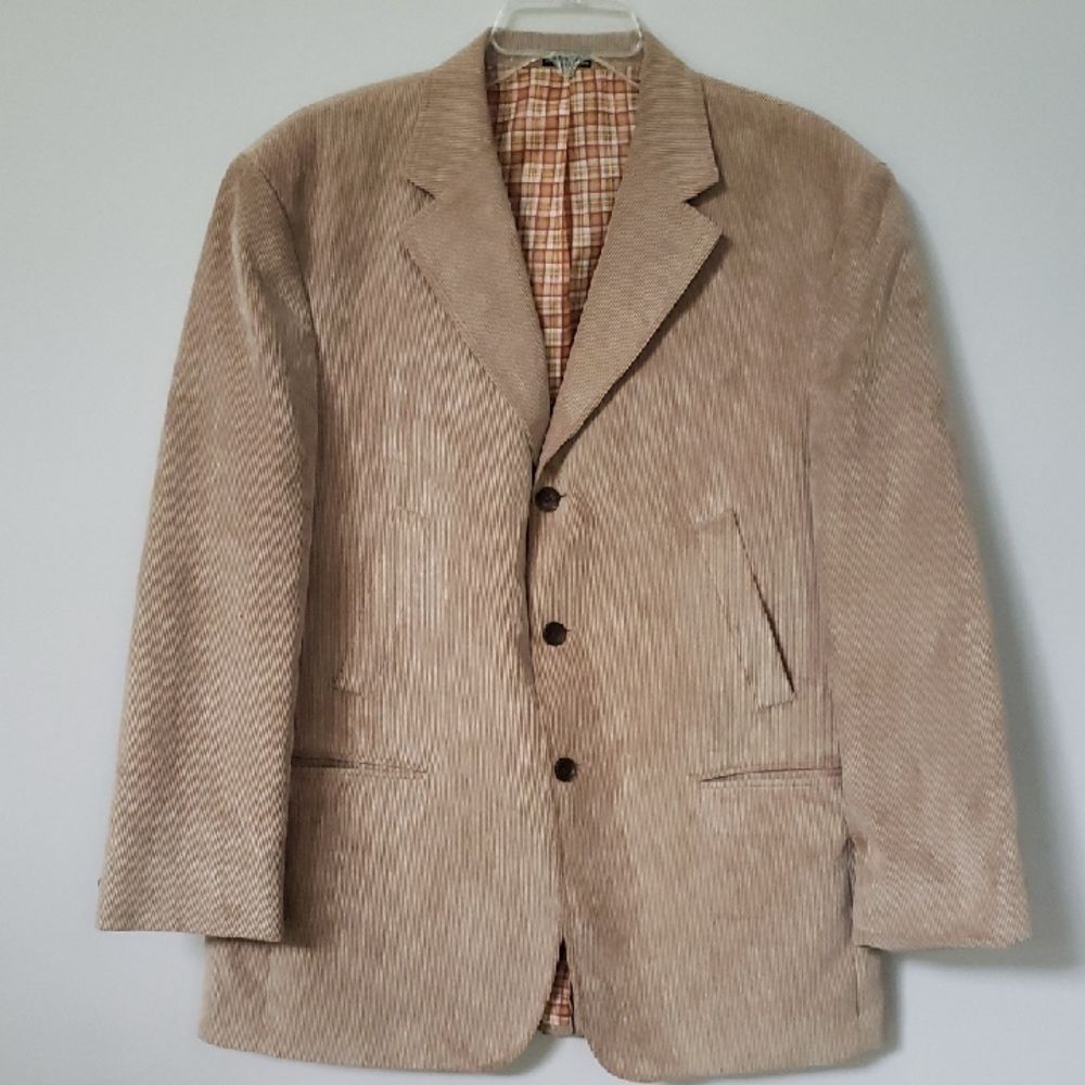 TravelSmith Men's 42R Tan Corduroy Blazer Sport Coat Academia Old Money